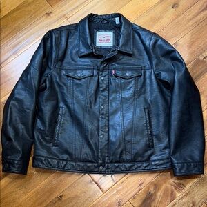 Levi's Black Leather Shirt Jacket with Chest Pockets
